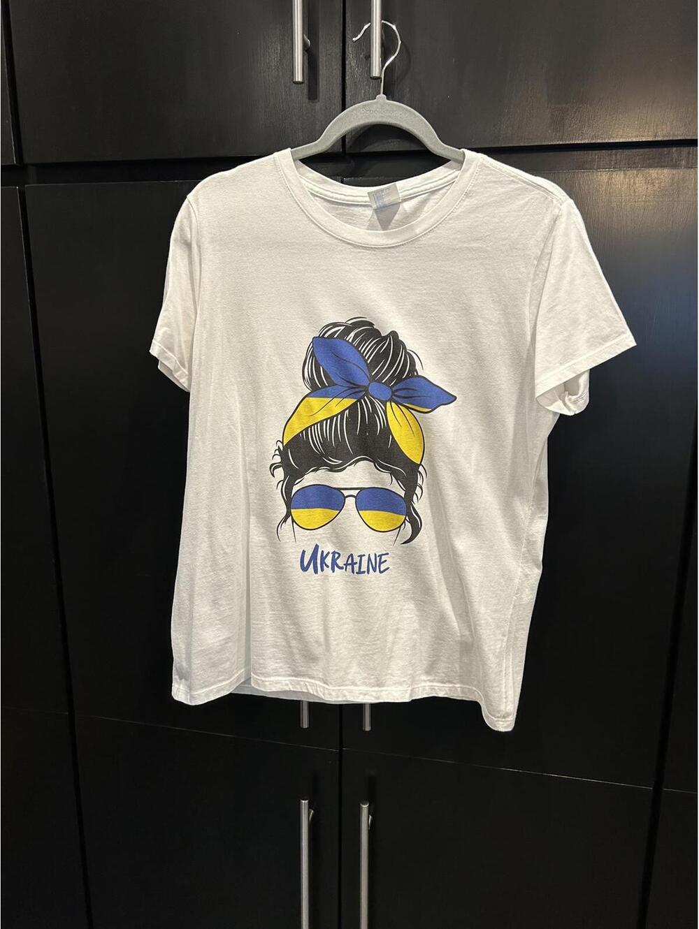 Port & Company Women's White Graphic T-Shirt Ukraine Design